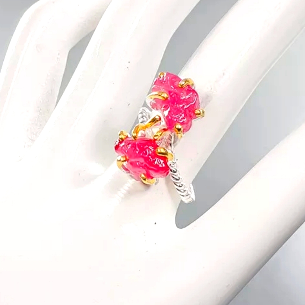 Raw ruby natural gemstones set in Sterling sz8
